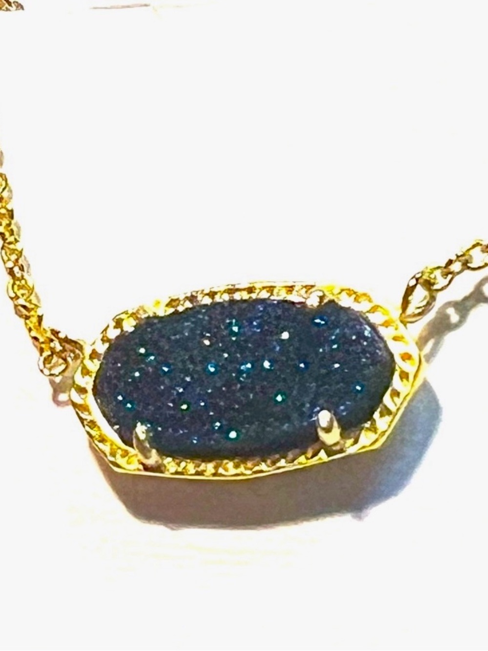 NWT Kendra Scott Retired Elisa Necklace Blue Sparkly Drusy & Yellow Gold GORG! - Picture 8 of 13